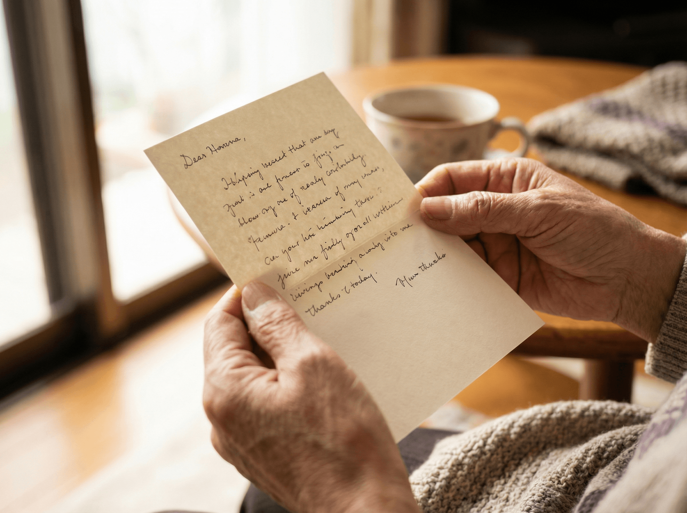 感謝の手紙を持つ手